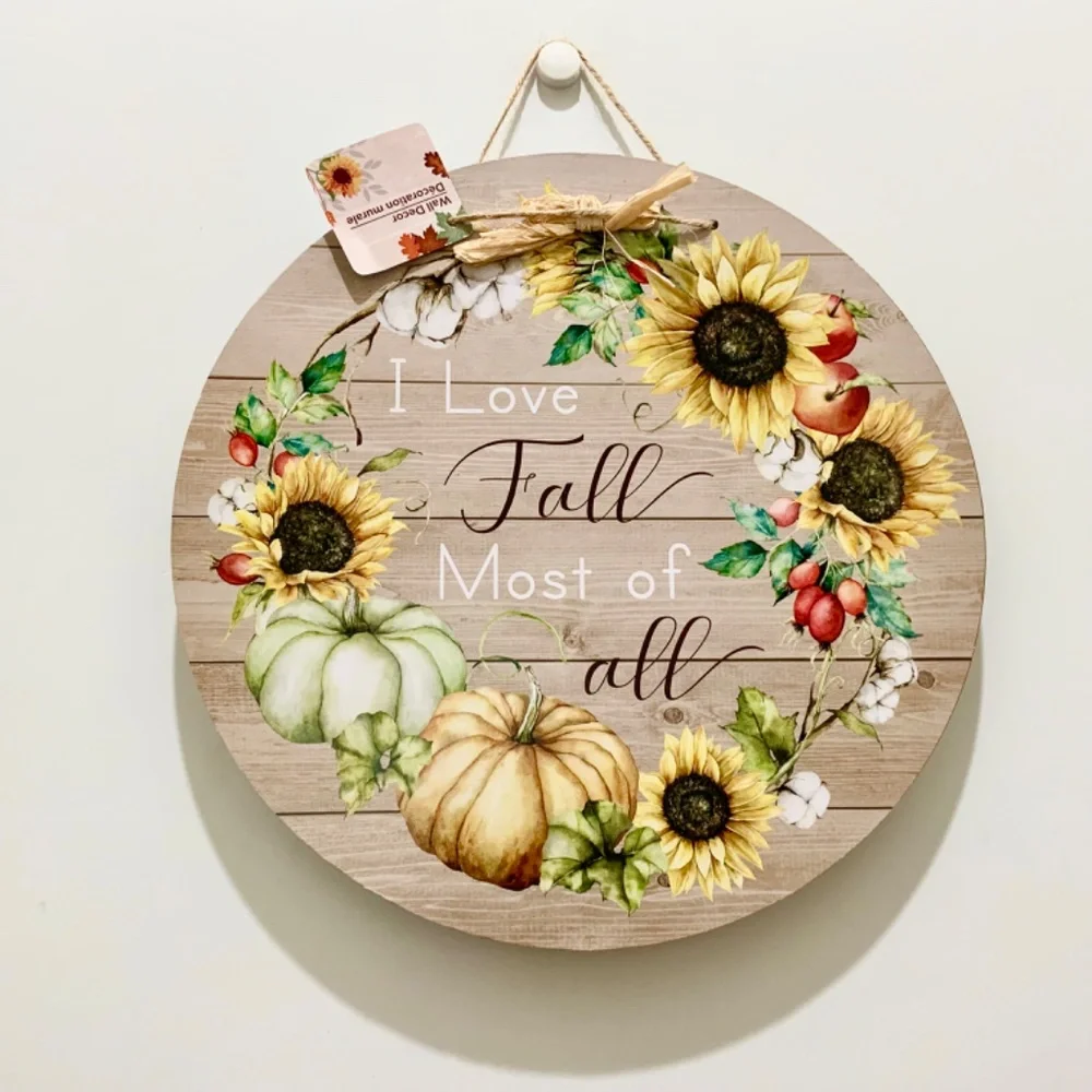 I Love Fall Pumpkin Door Wall Hanging Decor Autumn Flowers Halloween Decoration - Picture 3 of 5
